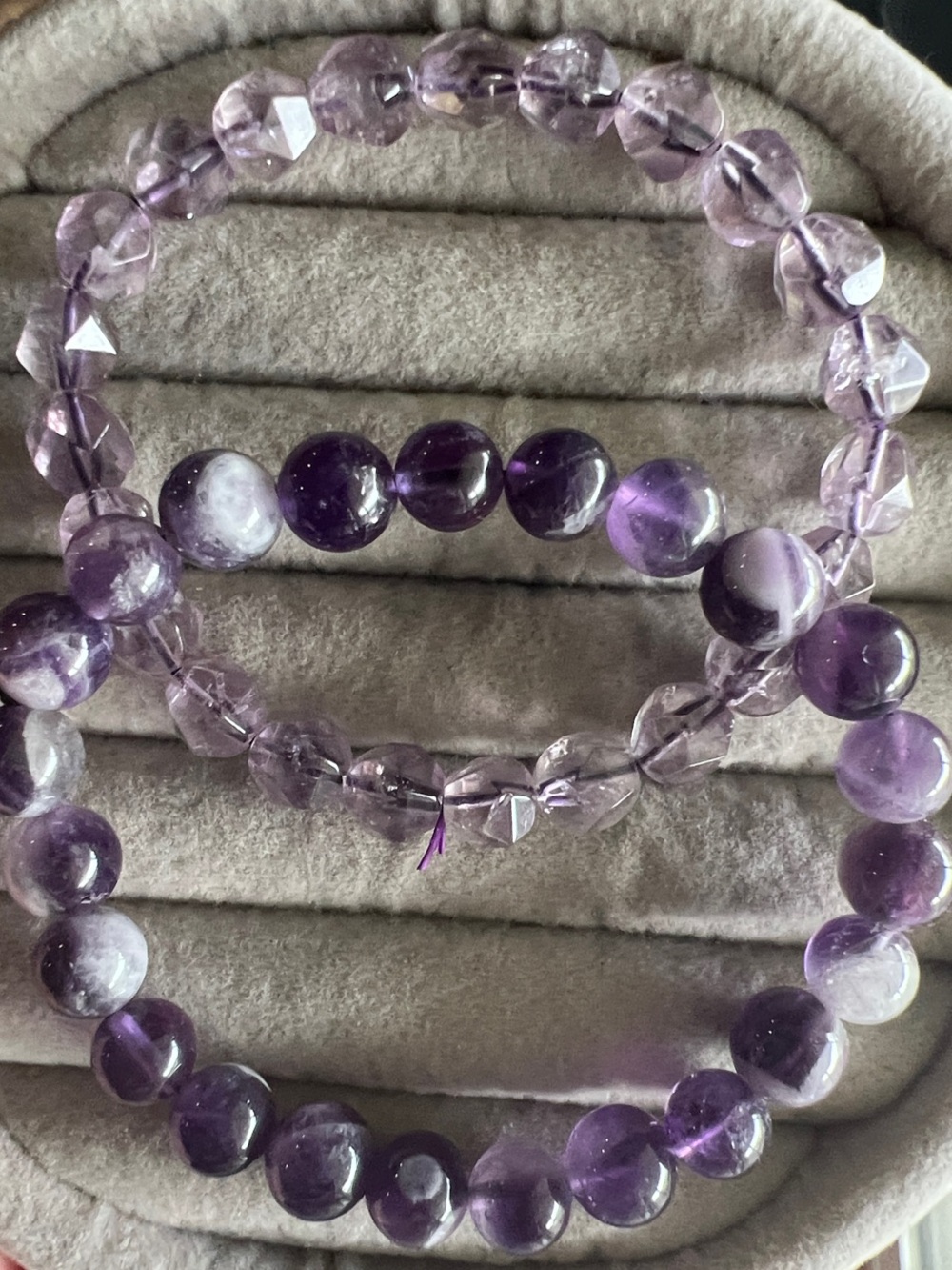 Amethyst Bead Bracelet Set - Purple Gemstone Stretch Bracelets
